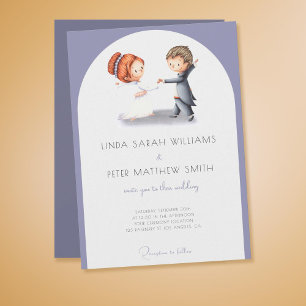 Cute Lavender Bride Groom Arch Wedding Invitation