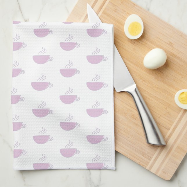 Cute Lavender Coffee Cups Pattern Tea Towel (Quarter Fold)