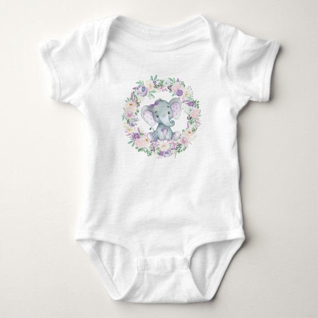 Cute Lavender Elephant Baby Jumpsuit (Front)