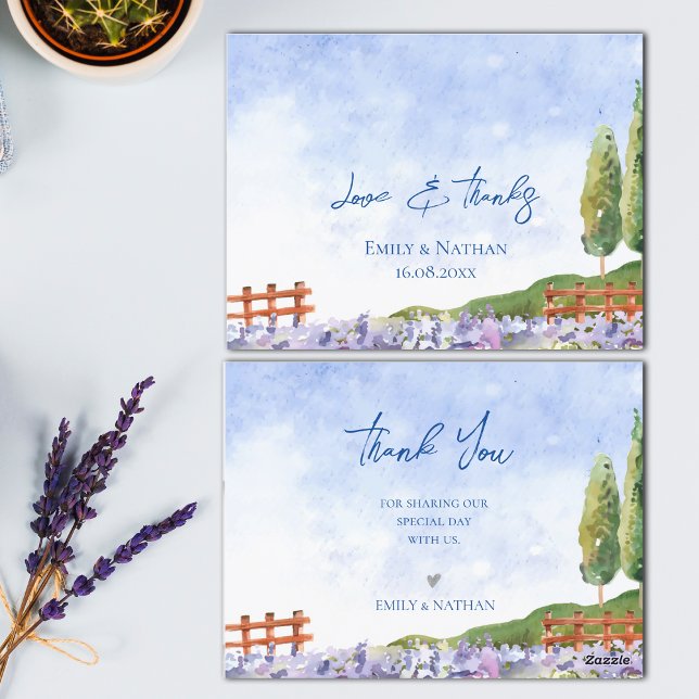 Cute Lavender Fields Landscape Wedding Thank you Postcard (Cute Lavender Fields Landscape Wedding Thank you Postcard)
