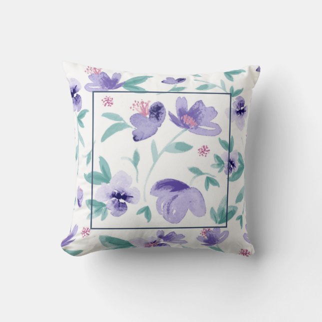 Cute lavender flowers pattern cushion (Front)
