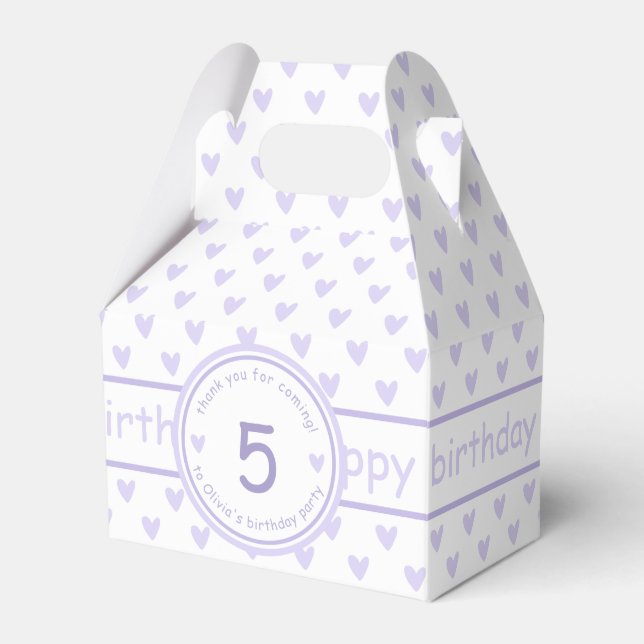 Cute Lavender Hearts - Personalised Kids Birthday Favour Box (Front Side)