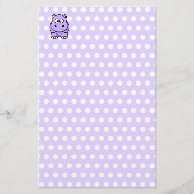 Cute Lavender Hippo Stationery (Front)