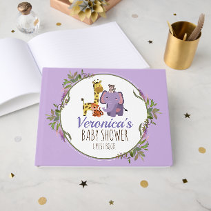 Cute Lavender Jungle Safari Animal Baby Shower Guest Book