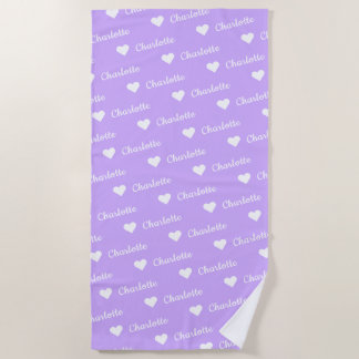 Cute Lavender Name Heart Pattern Bath Beach Towel
