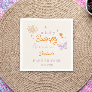 Cute Lavender & Orange Butterfly Baby Shower Napkin