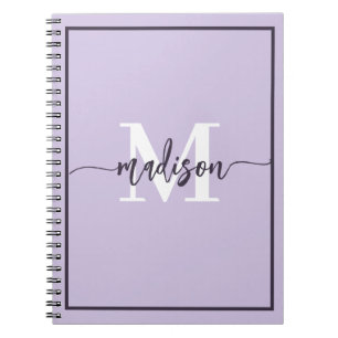 Cute Lavender Pastel Monogram Script Name Notebook