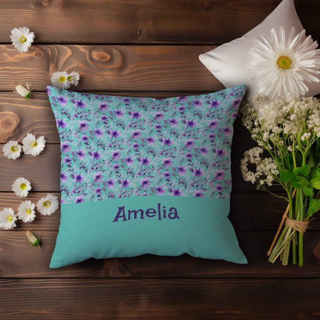 Cute lavender pattern watercolor flower name cushion (Creator Uploaded)
