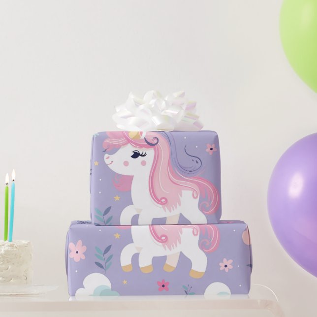 Cute Lavender Pink Teal Unicorn Clouds  Wrapping Paper (Party Gifts)