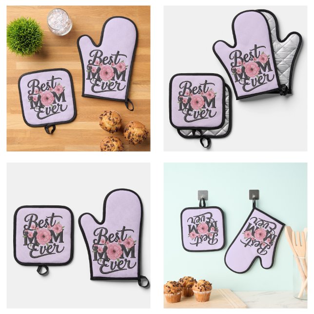 Cute Lavender Purple Best Mum Ever Oven Mitt & Pot Holder Set (Cute Lavender Purple Best Mom Ever Oven Mitt & Pot Holder Set
)