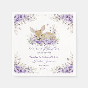 Cute Lavender Purple Floral Deer Baby Shower Napkin