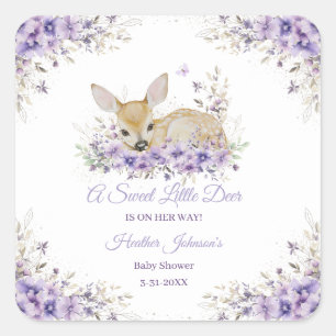 Cute Lavender Purple Floral Deer Baby Shower Square Sticker