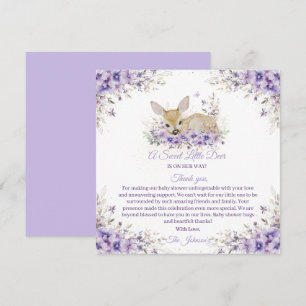Cute Lavender Purple Floral Deer Baby Shower Thank You Card