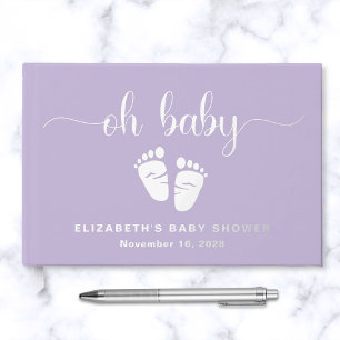 Cute Lavender Purple Silver Foil Baby Girl Shower Guest Book