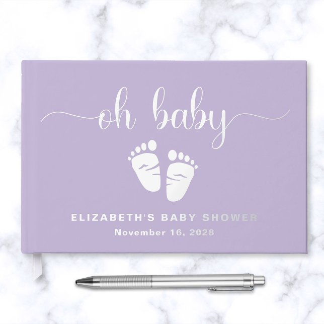 Cute Lavender Purple Silver Foil Baby Girl Shower Guest Book (Creator Uploaded)