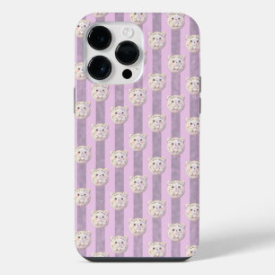 Cute Lavender Purple Teddy Bear and Stripe iPhone 14 Pro Max Case