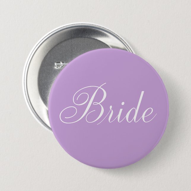 Cute Lavender Script Typography "Bride" 7.5 Cm Round Badge (Front & Back)