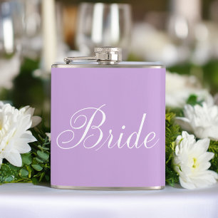 Cute Lavender Script Typography "Bride" Hip Flask