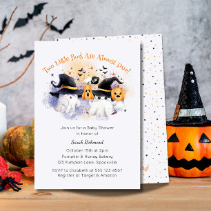 Cute lavender Watercolor Twins Ghost Baby Shower Invitation