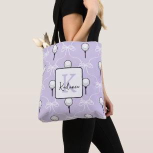 Cute Lavender White Bow Golf Pattern Monogram  Tote Bag