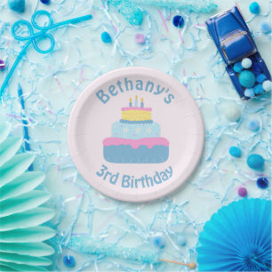 Cute Layered 3 Candles Birthday Cake Custom Paper Plate