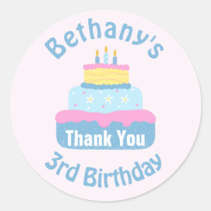 Cute Layered Kids Birthday Cake Thank You Classic Round Sticker