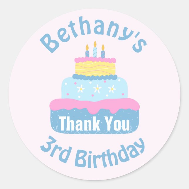 Cute Layered Kids Birthday Cake Thank You Classic Round Sticker (Front)