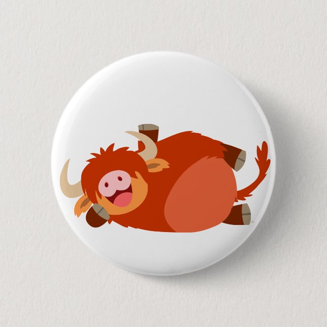 Cute  Lazy Cartoon Highland Cow Button Badge (Front)
