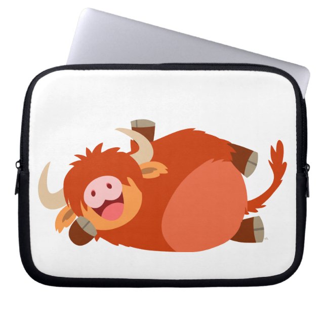 Cute  Lazy Cartoon Highland Cow Laptop Sleeve (Front)