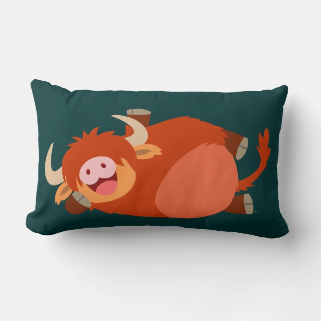 Cute  Lazy Cartoon Highland Cow Pillow (Front)