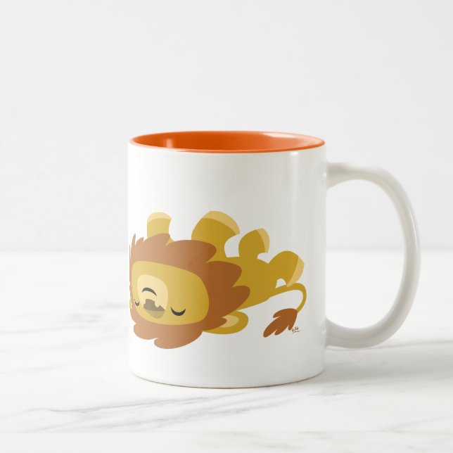 Cute Lazy Cartoon Lion Two-Tone Coffee Mug (Right)