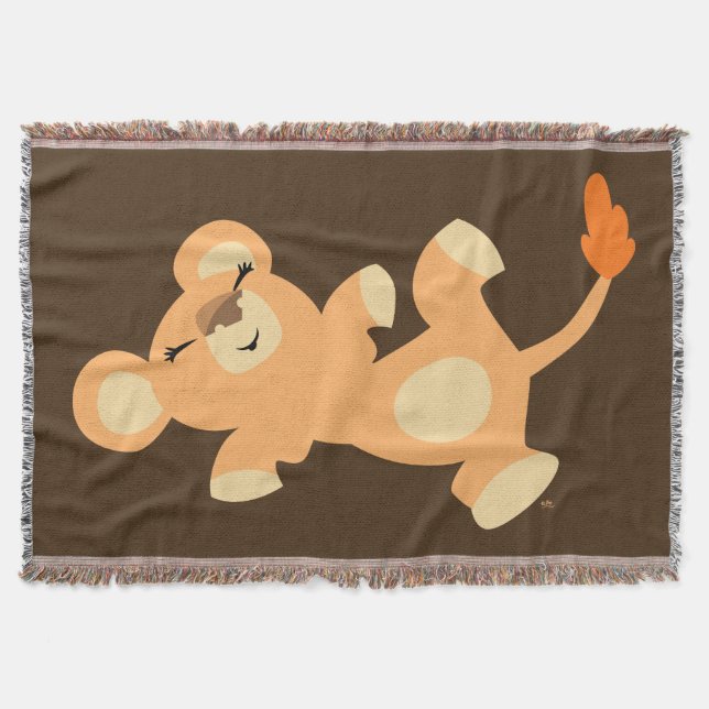 Cute Lazy Cartoon Lioness Throw Blanket (Front)