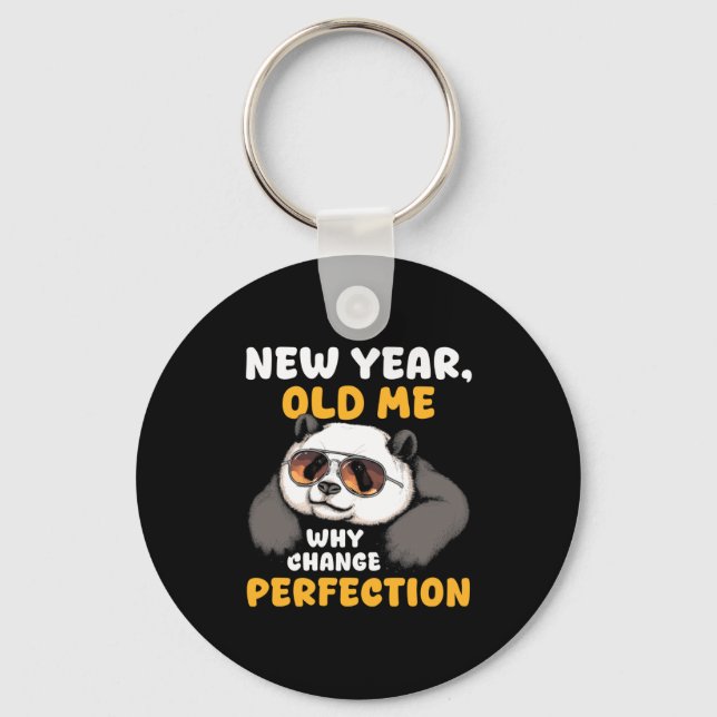 Cute Lazy Panda New Year Old Me 2026 Funny Sarcast Key Ring (Front)