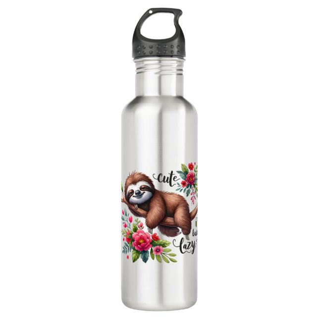 Cute Lazy Sloth Flowers 710 Ml Water Bottle (Front)