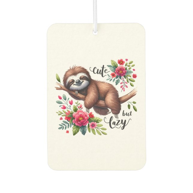 Cute Lazy Sloth Flowers Car Air Freshener (Front)