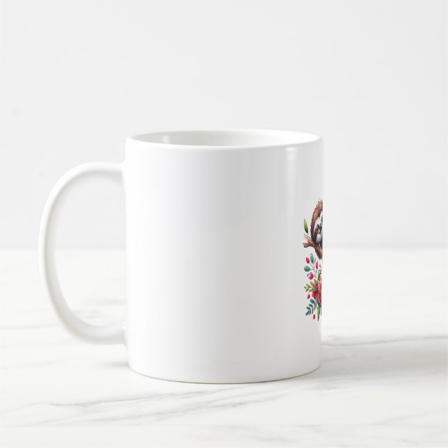 Cute Lazy Sloth Flowers Coffee Mug (Left)