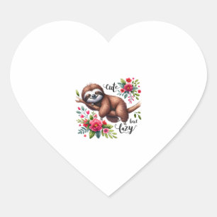 Cute Lazy Sloth Flowers Heart Sticker