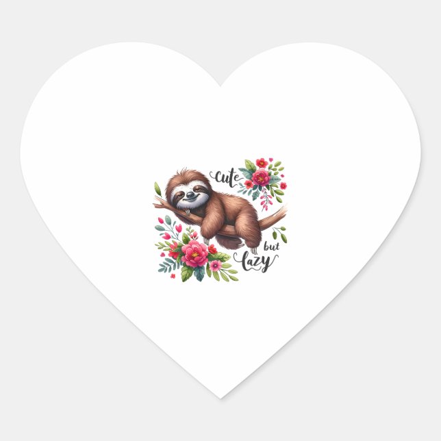 Cute Lazy Sloth Flowers Heart Sticker (Front)