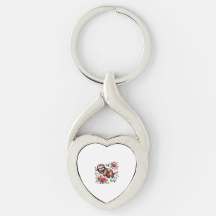 Cute Lazy Sloth Flowers Key Ring