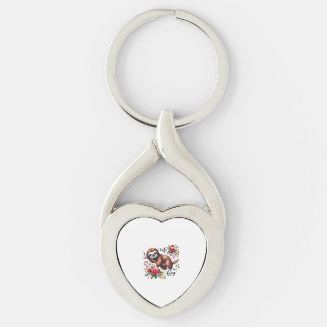 Cute Lazy Sloth Flowers Key Ring (Front)