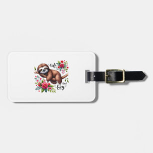 Cute Lazy Sloth Flowers Luggage Tag
