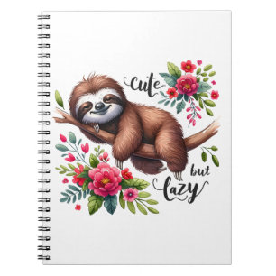 Cute Lazy Sloth Flowers Notebook