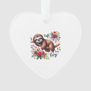 Cute Lazy Sloth Flowers Ornament