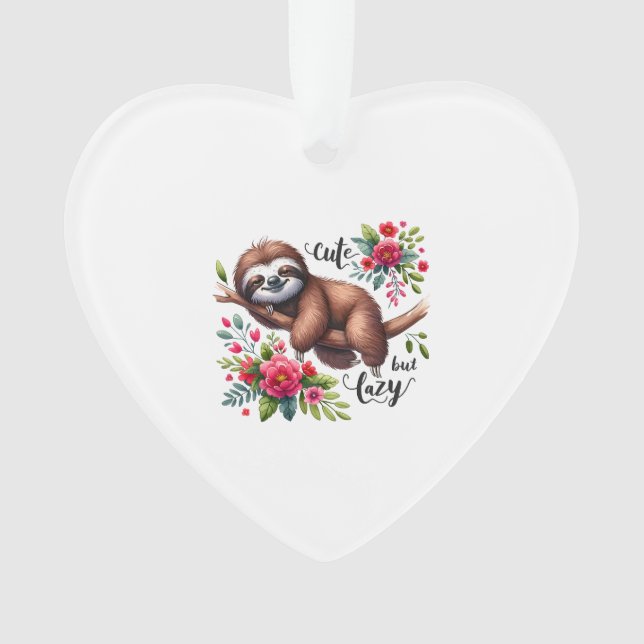 Cute Lazy Sloth Flowers Ornament (Front)