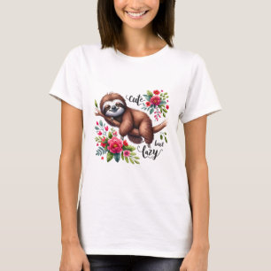 Cute Lazy Sloth Flowers T-Shirt