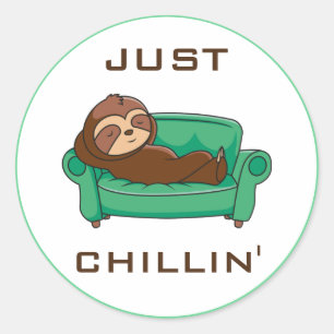 Cute Lazy Sloth Funny Just Chillin Classic Round Sticker