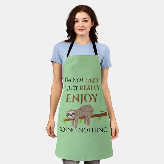 Cute Lazy Sloth Hanging on Tree Funny Text Apron (Worn)