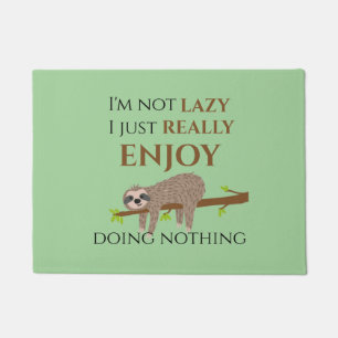 Cute Lazy Sloth Hanging on Tree Funny Text Doormat