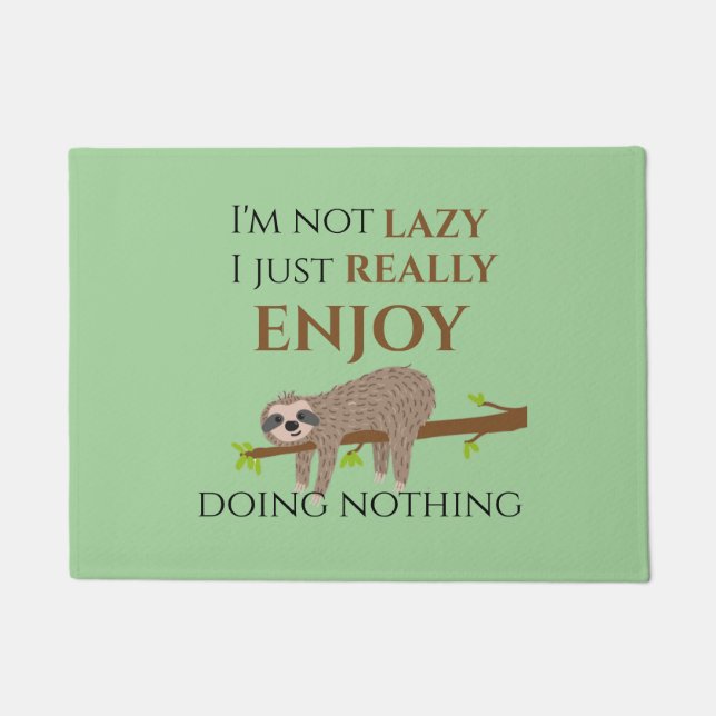 Cute Lazy Sloth Hanging on Tree Funny Text Doormat (Front)