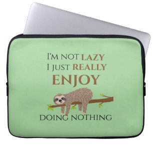 Cute Lazy Sloth Hanging on Tree Funny Text Laptop Sleeve
